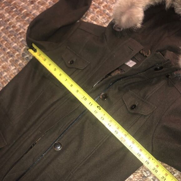 Marc New York Army Green Wool Jacket w/ Fur Hood - Sz 2 - Picture 11 of 14